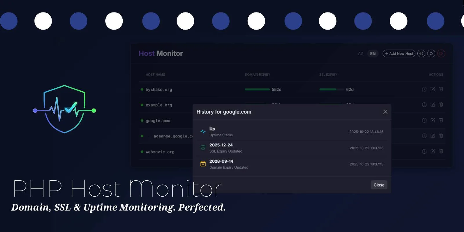 PHP Host Monitor - SSL And Uptime Tracker