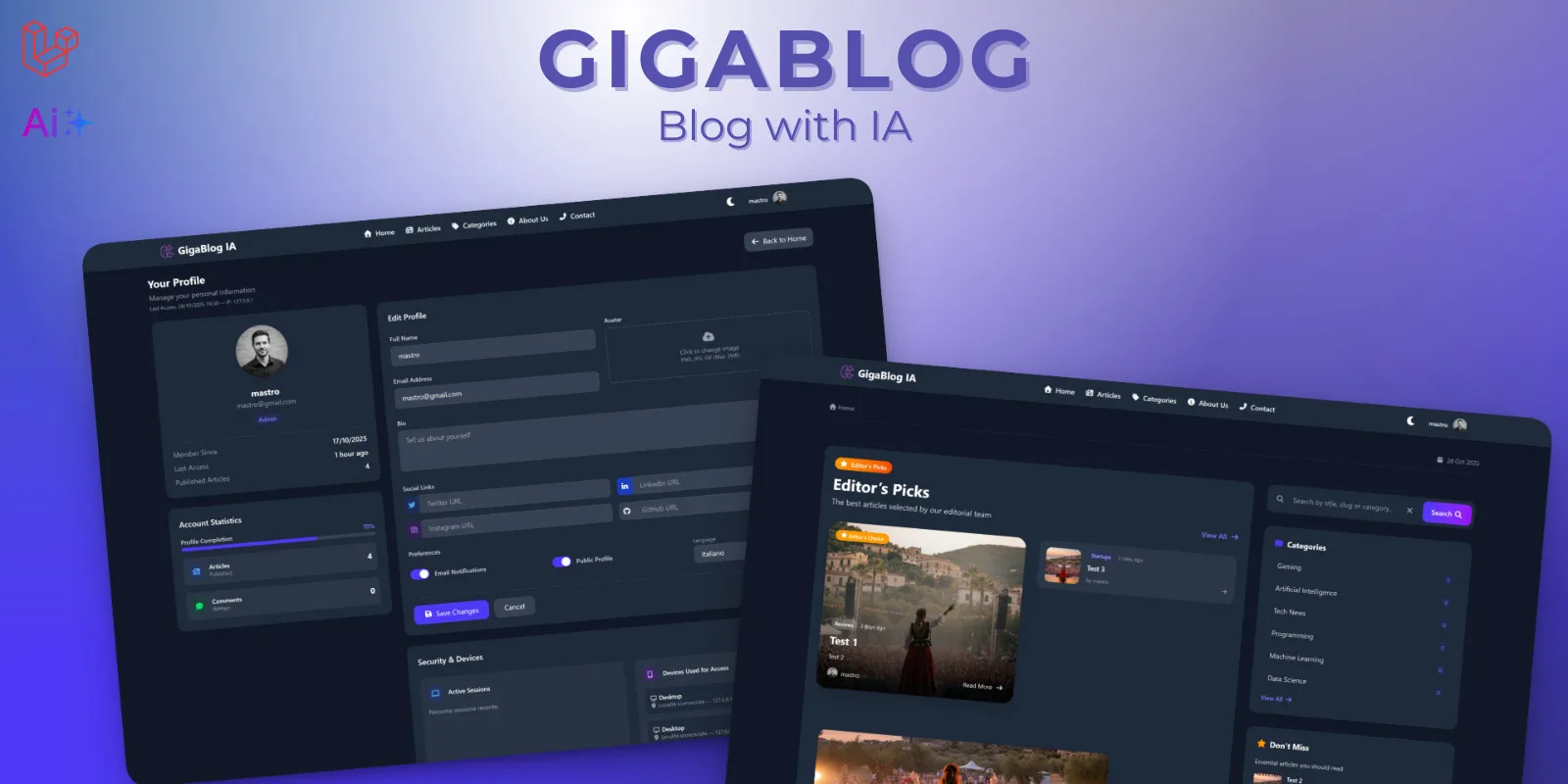 GigaBlog – AI-Powered Laravel Blog Platform