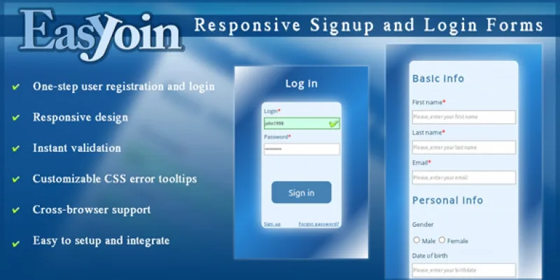 EasyJoin Responsive Signup and Login Form jQuery