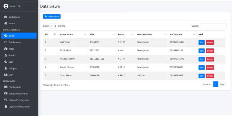 Laravel School Payment System – SPP Management
