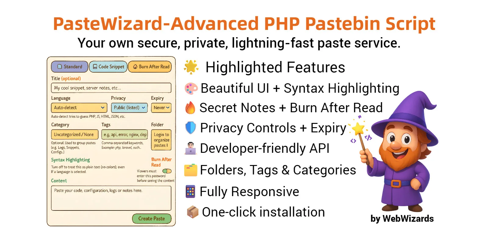 PasteWizard - Advanced PHP Pastebin Script