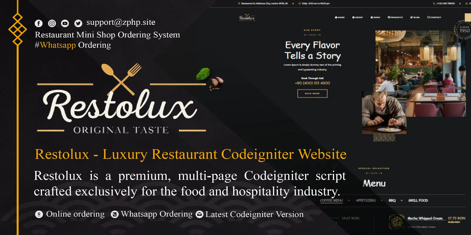 Restolux - CodeIgniter Restaurant Website Script